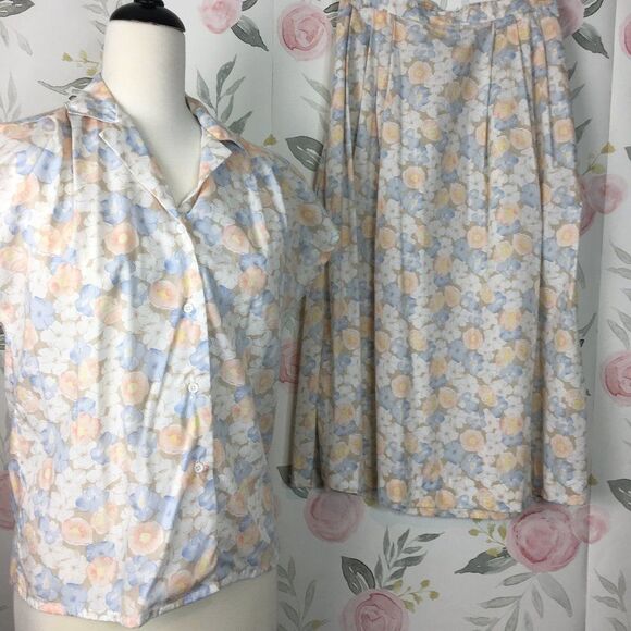 Vintage White 2 Piece Floral Midi Skirt Set womens 10 M Carriage Court Seperates - Picture 2 of 11